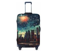 Kaifanee Elastic Travel Luggage Cover Suitcase Protector, City Sea Night Fireworks Suitcase Baggage Cover Anti-Scratch Fits 23-26 Inch Luggage