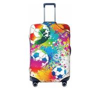 Kaifanee Elastic Travel Luggage Cover Suitcase Protector, Colored Splashes All Over Soccer Balls Suitcase Baggage Cover Anti-Scratch Fits 27-30 Inch Luggage