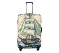Kaifanee Elastic Travel Luggage Cover Suitcase Protector, Nautical Map Clipper Ship Rose Ocean Suitcase Baggage Cover Anti-Scratch Fits 31-32 Inch Luggage