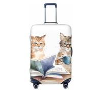 Kaifanee Elastic Travel Luggage Cover Suitcase Protector, Reading Cat Book Lover Watercolor Print Suitcase Baggage Cover Anti-Scratch Fits 27-30 Inch Luggage