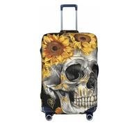 Kaifanee Elastic Travel Luggage Cover Suitcase Protector, Sugar Skull Vintage Skeleton Sunflower Floral Plant Suitcase Baggage Cover Anti-Scratch Fits 27-30 Inch Luggage