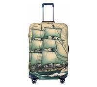 Kaifanee Elastic Travel Luggage Cover Suitcase Protector, Vintage Nautical Map Clipper Ship Compass Suitcase Baggage Cover Anti-Scratch Fits 18-22 Inch Luggage
