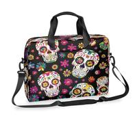 Kaifanee Laptop Bag 16 Inch, Messenger Shoulder Bag for Laptop or Tablet, Sugar Skull Halloween Skeleton Floral Day Of The Dead Business Briefcase Gifts for Men Women