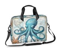 Kaifanee Laptop Bag 16 Inch, Messenger Shoulder Bag for Laptop or Tablet, Vintage Ocean Octopus And World Map Business Briefcase Gifts for Men Women