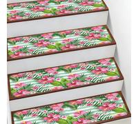Kaifanee Non-Slip 10 Pack Carpet Stair Treads,Tropical Leaves Exotic Floral Flower Stripe Print 7.8"X30" Indoor Runner Stair Rugs Rubber Safety Mats for Pets, Kids & Elders