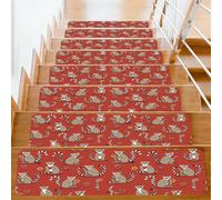 Kaifanee Non-Slip 15 Pack Carpet Stair Treads,Cute Ring-Tailed Lemurs Cartoon Animal Theme 7.8"X30" Indoor Runner Stair Rugs Rubber Safety Mats for Pets, Kids & Elders