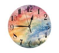 Kaifanee Wall Clock Battery Operated 10 Inch, Rainbow Stars Trees In The Forest Non-Ticking Silent Hanging Clocks Desk Clock for Living Room Bedroom