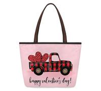 Kaifanee Women Canvas Tote Bag Large Capacity Foldable Handbag | Buffalo Plaid Truck Happy Valentine'S Day Reusable Shoulder Bag for Casual Daily Work Message Bag Tote