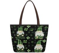 Kaifanee Women Canvas Tote Bag Large Capacity Foldable Handbag | Happy St. Patrick'S Day Cute Gnome Buffalo Check Plaid Reusable Shoulder Bag for Casual Daily Work Message Bag Tote