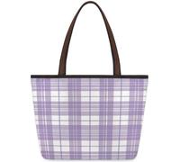 Kaifanee Women Canvas Tote Bag Large Capacity Foldable Handbag | Purple White Buffalo Plaid Check Reusable Shoulder Bag for Casual Daily Work Message Bag Tote