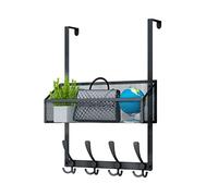 Kaiferty Over The Door Hooks Organizer, Door Hanger Towel Rack Mesh Basket with 12 Hooks,Over The Door Storage Coat Hooks Behind Door Organizer for Bathroom,Bedroom,Kitchen,Office(Black)