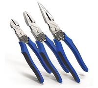 KAIHAOWIN 3 PCS Multifunctional Pliers, Heavy Duty 8" Diagonal Cutting Pliers, 8" Linesman Pliers, 9" Needle Nose Pliers with Portable Tools Belt Holsters