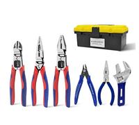 KAIHAOWIN 6-Piece Tool Set with Case, 8.8” Long Nose, 8.8” Linesman, 8” Diagonal, 6“ Adjustable Wrench, 5” Needle Nose, 5" Flush Cutter for Repairing & Home Use