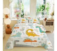 KaiHeBeding Coverless Cute Dinosaur Duvet Double 7.5 Tog All Season, T-Rex and Triceratops Bedding Quilt, Warm Washable Comforter, Cartoon Illustration Room Decor, Double Duvet with 2 Pillow Cases