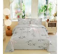 KaiHeBeding Coverless White Flying Bird Duvet Single 7.5 Tog, Green Branches and Leaves Duvet Set, Soft & Breathable Comforter Quilt Bedding, Fresh Decoration Room Decor, with 1 Pillowcase