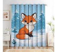 KaiHeBeding Fox Blackout Curtains for Bedroom - Snowy forest Living Room Curtains 46x90 Eyelet - Soft Thermal Insulated Patterned Drapes for Windows - 2 Panels