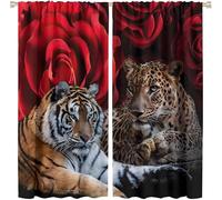 KaiHeBeding Leopard Print & Red Roses Blackout Curtains for Bedroom - Animals & Florals Living Room Curtains 46x90 Eyelet - Soft Thermal Insulated Patterned Drapes for Windows - 2 Panels