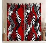 KaiHeBeding Red & Black Textured Leopard Print Blackout Curtains for Bedroom - Modern & Stylish Living Room Curtains 46x90 Eyelet - Soft Thermal Insulated Patterned Drapes for Windows - 2 Panels