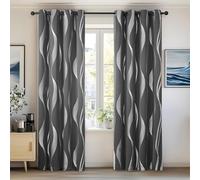 KaiHeBeding Silver Wave Pattern Blackout Curtains for Bedroom - Modern Simplicity Living Room Curtains 46x90 Eyelet - Soft Thermal Insulated Patterned Drapes for Windows - 2 Panels