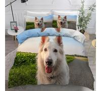 KaiHeBeding White King Size Duvet Cover Sets, Swiss Shepherd Dog Bedding Sets King Size Soft Fluffy Polyester Quilt Covers King Sizes 3 Pieces with Zipper Closure and 2 Pillowcases 50x75cm