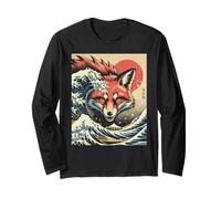 Kaiju Fox of The Waves Japanese Ukiyo-e Inspired Artwork Long Sleeve T-Shirt