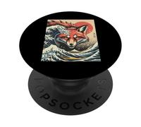 Kaiju Fox of the Waves Japanese Ukiyo-e Inspired Artwork PopSockets Adhesive PopGrip