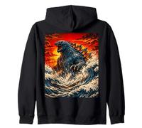 Kaiju Rising Sunset Ocean Epic Classic Japanese Monster Zip Hoodie