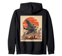 Kaiju Towering Sunset Vintage Japanese Legendary Monster Zip Hoodie