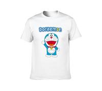 KAILANGQI Men's Round Neck T-Shirt Doraemon Anime Short Sleeves White S