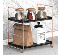 kaileyouxiangongsi 2-Tier Bathroom Countertop Organizer, Vanity Tray Cosmetic & Makeup Storage, Kitchen Spice Rack Standing Shelf, Corner Storage Shelf, Rose Gold&Black