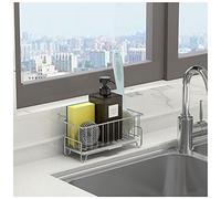 kaileyouxiangongsi Kitchen Sink Caddy Organizer, Sponge Holder with Drain Pan, 304 Stainless Steel, for Sponges, Soap, Kitchen, Bathroom, Silver