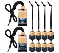 KAILIKETIY 10pcs Car Hanging Glass Bottles Empty Refillable Air Freshener Pendants with Wooden Detail for Essential Oils Auto Rearview Mirror Decor Compatible with All Vehicle Models