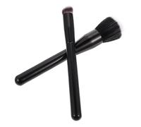 KAILIKETIY 2 Pcs Flat Head Man-made Fiber Blush Brush Set, Large and Small Black Stippling Painted Wooden Handle Brushes for Highlight and Blending, Suitable for Professional Makeup and Daily Use