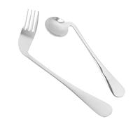 KAILIKETIY 2-Piece Ergonomic Angled Fork and Spoon Set for Elderly and Disabled Lightweight Stainless Steel Feeding Utensils Adaptive Tableware for Bedridden Patients