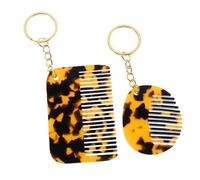 KAILIKETIY 2pcs Mini Leopard Print Acetate Comb Keychains Portable Wide Tooth Hair Styling Combs for Travel Purse and Quick and Fashionable Accessories for Women