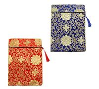 KAILIKETIY 2pcs Retro Embroidered Buddhist Scriptures Storage Bag, Ethnic Style Double-Layer Brocade Book Pouch, Medium 20x25cm Blue Red Floral Pattern, Traditional Chinese Scripture Holder