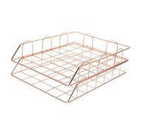 KAILIKETIY 2pcs Stackable Rose Gold Metal File Organizer Desk Magazine Holder with Capacity for Office Documents Makeup Stationery Storage Desktop File Folder Holder for Home and Workspaces