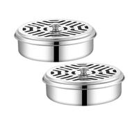 KAILIKETIY 2pcs Stainless Steel Lidded Mosquito Coil Holder Boxes with Hollow Lid Design and Wear Resistance for Home Use Silver Incense Holder