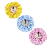 KAILIKETIY 3pcs Boys and Girls Elastic Silk Sleeping Caps Adjustable Drawstring Hats for Children Yellow Sky Blue Pink Suitable for Bedtime and Travel