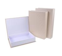 KAILIKETIY 3pcs Faux Book Storage Boxes Beige Linen Material Decorative Book-shaped Organizers Unique Book Prop for Office and Home Bookshelf Coffee Table Décor