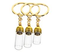 KAILIKETIY 3Pcs Glass Wish Bottle Keychain with Gold Acrylic Caps Tiny Multi-functional Vials for Essential Oils DIY Drift Bottles and Pendant Decor Transparent Jars for Backpacks and Bags