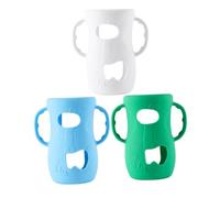 KAILIKETIY 3pcs Silicone Baby Bottle Handle Covers for Glass Bottles Large Nursery Sleeve Protectors Handles for Toddlers Blue White Green Set