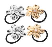 KAILIKETIY 4Pcs Decorative Metal Flower Hair Ties Unique Elastic Scrunchies for Women Shiny Ponytail Holders Fashionable Lightweight Hair Accessories for Any Occasion
