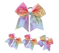 KAILIKETIY 4pcs Glitter Cheer Hair Bows with Embroidered Butterfly Knot, Large Tails Hair Scrunchies for Girls, Solid Color Sparkling Ribbons for Cheerleaders and Everyday Wear