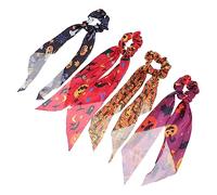 KAILIKETIY 4pcs Halloween Pumpkin Elastic Hair Scrunchies Soft Fabric Ponytail Holders with Festive Pumpkin and Skull Patterns Flexible Hair Bands for Women and Holiday Accessories