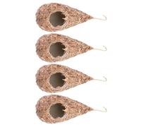 KAILIKETIY 4pcs Hanging Weaving Bird Nests Natural Straw Artificial Breeding Nest with Ventilated Entrance for Birds Canary Parrot Lark Shelter and Garden Decoration