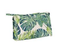 KAILIKETIY Canvas Makeup Bag and Travel Toiletry Pouch Monstera Leaf Print, Square Multifunctional Cosmetic Storage Organizer for Women and Girls