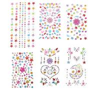 KAILIKETIY Children's Face Gems Sticker Set 6 Sheets Self-adhesive Rhinestone Body Jewels Crystal Decals Assorted Shapes for Halloween Rave Festival Accessories