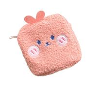 KAILIKETIY Creative Plush Sanitary Pad Pouch with Zipper Compact Cartoon Storage Bag for Women and Portable Tampon Organizer for Travel School Office Pink Rabbit Design