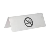 KAILIKETIY No Smoking Table Tent Sign Stainless Steel Desk Sign Stackable Design and Fade-resistant Printed Logo for Clubs and Public Places Silver